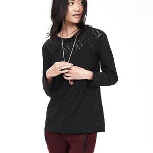 Women’s Medium Banana Republic Black Textured Layering 3/4 Sleeve Blouse